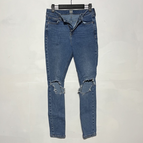 Topshop Jamie Medium Wash High Rise Distressed Skinny Jeans Size 30 - Picture 5 of 11